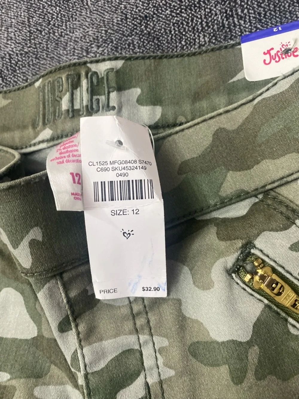 NWT Justice Girls Camo Cargo Jeggings –‎ Size 12